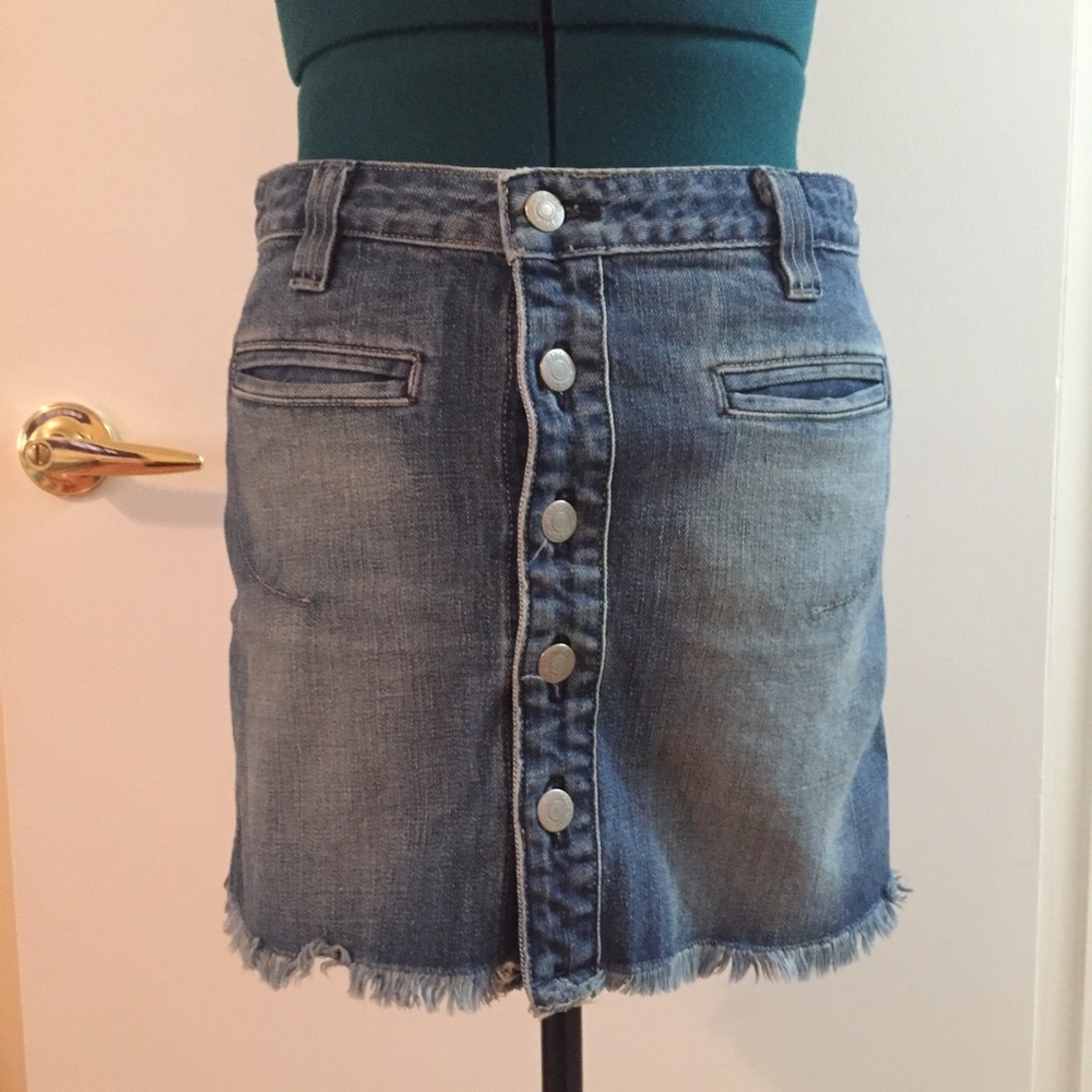 Denim button front mini skirt